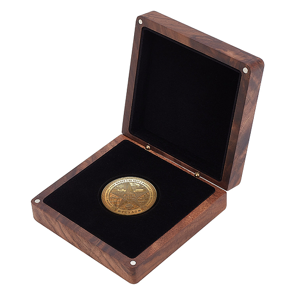 

PandaHall FINGERINSPIRE Walnut Wood Challenge Coin Presentation Display Gift Box 4inch Square Wooden Single Coin Storage Box Coconut Brown...