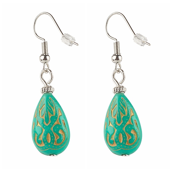 

PandaHall Teardrop Plating Acrylic Beads Dangle Earrings for Girl Women, Alloy Earrings, Platinum, Turquoise, 42mm, Pin: 0.6mm Acrylic Green