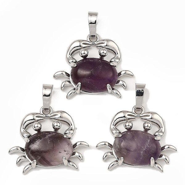 

PandaHall Rack Plating Brass Pendants, with Natural Amethyst, Crab Charms, Platinum, 22x26.5x7mm, Hole: 8x5mm Amethyst Crab
