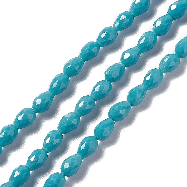 

PandaHall Faceted Glass Beads Strands, Teardrop, Medium Turquoise, 12x8~9mm, Hole: 1.2mm, about 57pcs/strand, 23.74''(60.3cm) Glass Teardrop