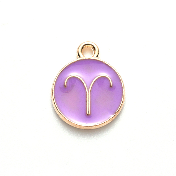 

PandaHall Alloy Enamel Pendants, Cadmium Free & Lead Free, Flat Round with Constellation, Light Gold, Medium Purple, Aries, 15x12x2mm, Hole...