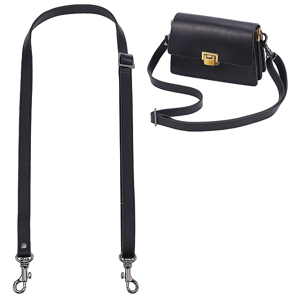 

PandaHall Leather Bag Strap, with Zinc Alloy Clasp, for Bag Replacement Accessories, Black, 75.5~133.5x1.85cm Leather Black