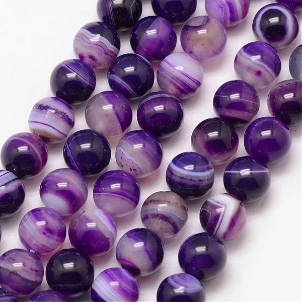 

PandaHall Natural Striped Agate/Banded Agate Bead Strands, Round, Grade A, Dyed & Heated, Indigo, 8mm, Hole: 1mm, about 47pcs/strand, 15..., Purple