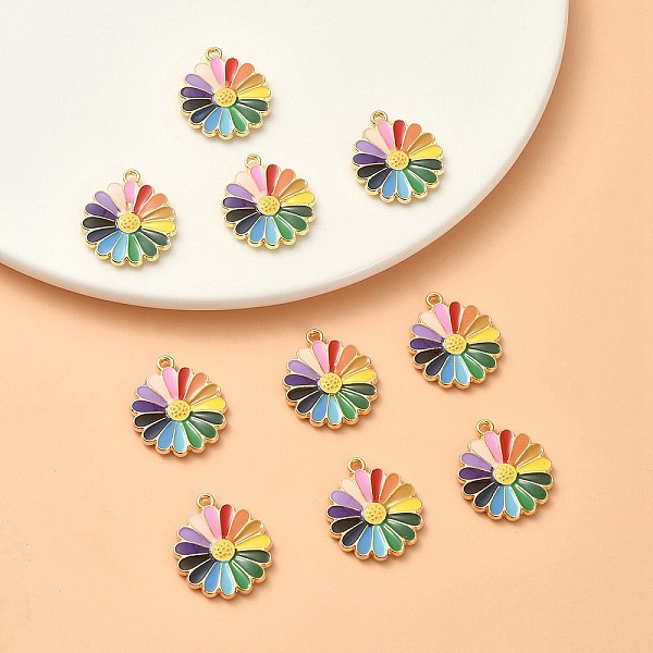 

PandaHall Alloy Enamel Pendants, Golden, Daisy Charm, Colorful, 20.5x18x2mm, Hole: 1.5mm Alloy+Enamel Flower