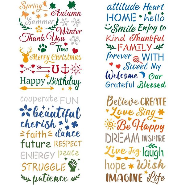 

PandaHall FINGERINSPIRE 4pcs Word Stencils 29.7x21cm Inspirational Word Stencil for Painting Stencils with Text: Happy Birthay, Love...