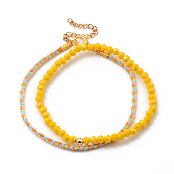 

PandaHall Glass Stretch Beaded Bracelets & Cotton Braided Cord Bracelet Sets, with Brass Beads and Zinc Alloy Lobster Claw Clasps, Golden..., Gold
