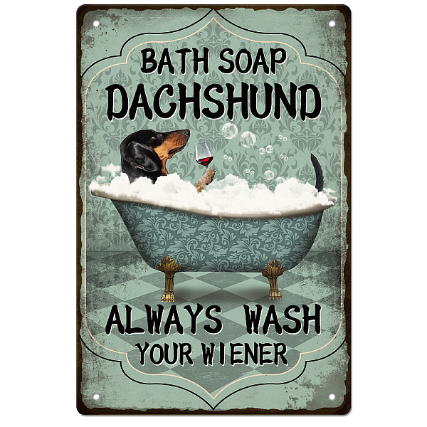 PandaHall GLOBLELAND Vintage Metal Dachshund Bath Soap Tin Sign Bathroom Funny Art Plaque Poster Retro Metal Wall Decorative Tin Signs...
