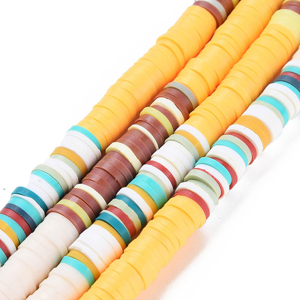 

PandaHall Handmade Polymer Clay Bead Strands, Heishi Beads, Disc/Flat Round, Mixed Color(Main Color: Misty Rose & Gold), 6x0.3~1.5mm, Hole..., Multicolor