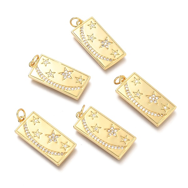 

PandaHall Brass Micro Pave Clear Cubic Zirconia Pendants, Rectangle with Star, Real 18K Gold Plated, 24.9x11x1.8mm, Hole: 3.4mm Brass+Cubic...
