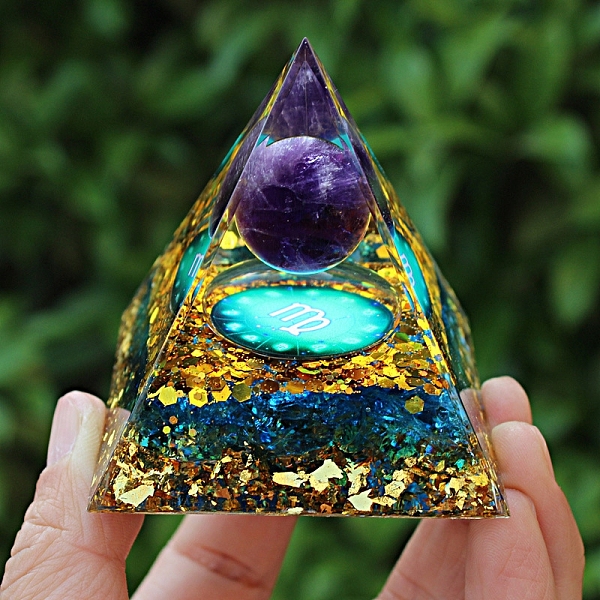 

PandaHall Orgonite Pyramid Resin Energy Generators, Reiki Natural Amethyst Chips Inside for Home Office Desk Decoration, Virgo, 60x60x60mm...