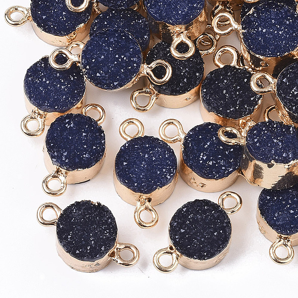 

PandaHall Druzy Resin Links connectors, with Edge Light Gold Plated Iron Loops, Flat Round, Prussian Blue, 18~19x10x6.5mm, Hole: 1.8mm Resin...