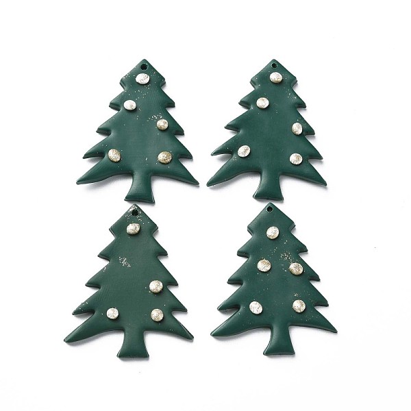 

PandaHall Handmade Polymer Clay Pendants, Christmas Tree, Dark Green, 43~45x34x4~5mm, Hole: 1.6mm Polymer Clay Tree