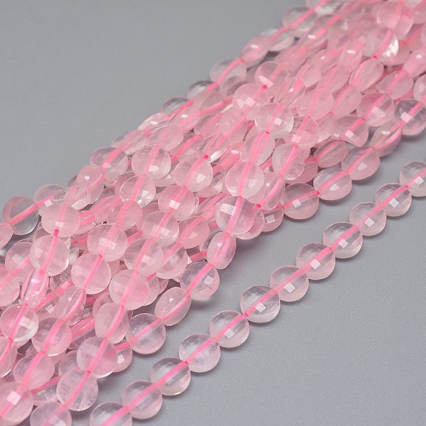 

PandaHall Natural Rose Quartz Beads Strands, Faceted, Flat Round, 5.5~6.5x3.5mm, Hole: 0.8mm, about 62pcs/strand, 14.96~15.03 inch...