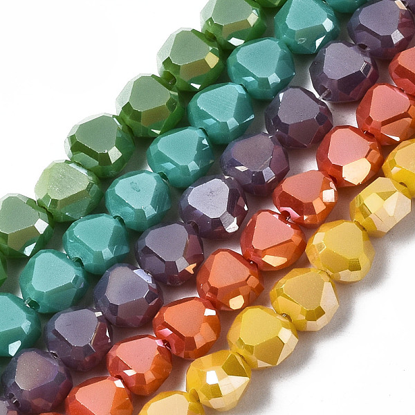 

PandaHall Electroplate Opaque Solid Color Glass Beads Strands, Faceted Heart, Mixed Color, 6x6x4mm, Hole: 1mm, about 100~102pcs/strand..., Multicolor