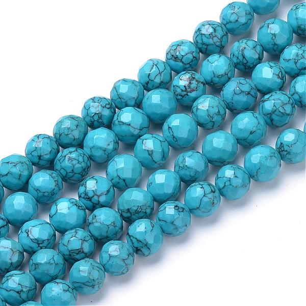 

PandaHall Synthetic Turquoise Bead Strands, Dyed, Faceted Round, 10mm, Hole: 1mm, about 40pcs/strand, 15.7 inch Synthetic Turquoise Round
