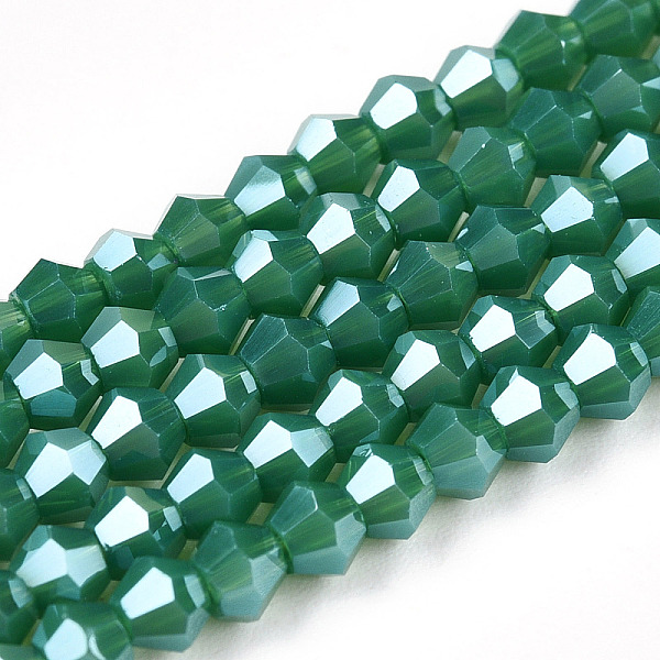 

PandaHall Opaque Solid Color Electroplate Glass Beads Strands, Pearl Luster Plated, Faceted, Bicone, Sea Green, 3x2.5mm, Hole: 0.7mm, about...