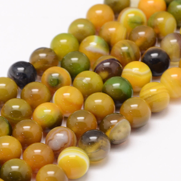 

PandaHall Natural Striped Agate/Banded Agate Bead Strands, Round, Dyed & Heated, Yellow Green, 8mm, Hole: 1mm, about 47~48pcs/strand, 14.5...