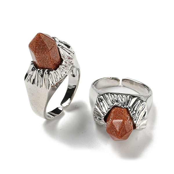

PandaHall Hexagonal Prism Synthetic Goldstone Open Cuff Rings, Rack Plating Brass Ring for Unisex, Inner Diameter: Adjustable Goldstone...