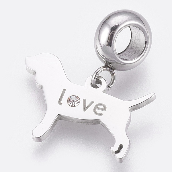 

PandaHall 304 Stainless Steel Puppy European Dangle Charms, Large Hole Pendants, with Rhinestone, Dog Silhouette with Word Love, Stainless..., Clear