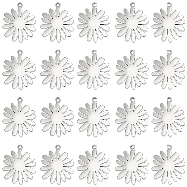 

PandaHall DICOSMETIC 20Pcs 201 Stainless Steel Pendants, Laser Cut, Chrysanthemum, Stainless Steel Color, 17x14x1mm, Hole: 1.2mm 201...