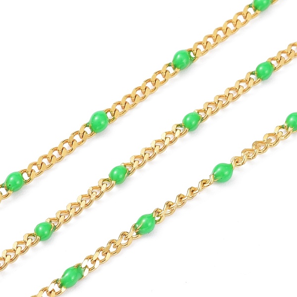 

PandaHall Ion Plating(IP) 304 Stainless Steel Enamel Curb Chains, with Spool, Soldered, Faceted, Spring Green, 2.5x2x0.8mm, 32.80Feet/roll...