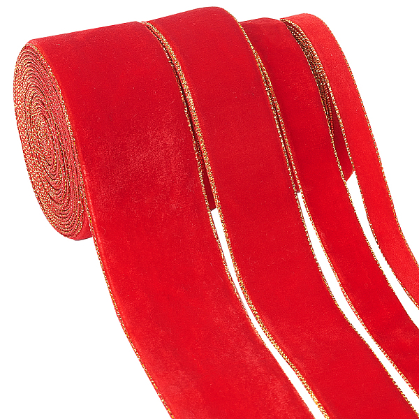 

PandaHall BENECREAT 13Yards 4 Size Velvet Wired Ribbons with Gold Wired Edge, Red Single Face Velvet Ribbon Wrapping Velvet Decoration...