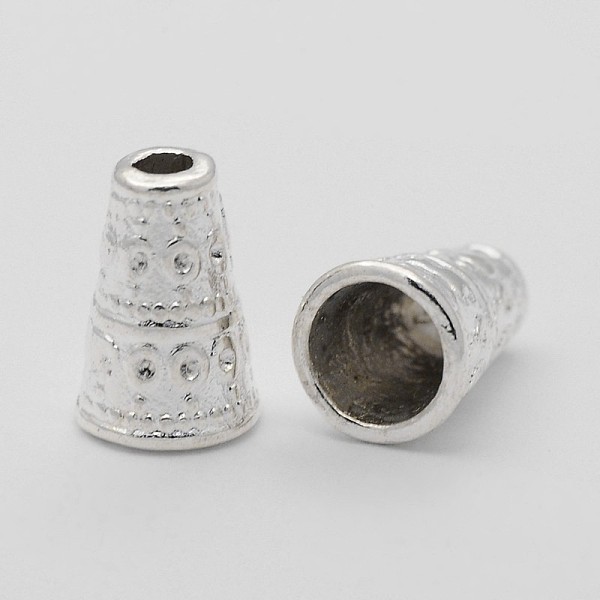 

PandaHall Tibetan Style Alloy Caps, Lead Free & Cadmium Free & Nickel Free, Silver Color Plated, 7mm wide, 10mm long, hole: 2mm, Inner...