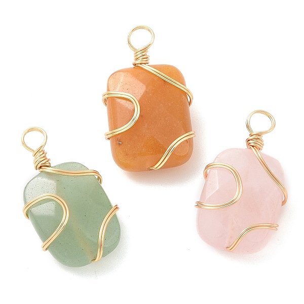 

PandaHall Natural Mixed Stone Rectangle Pendants, with Golden Copper Wire Wrapped Findings,, Long-Lasting Plated, 22.5~23x12.5~13x7~8mm...