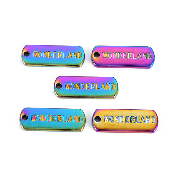 

PandaHall Rainbow Color Alloy Charms, Cadmium Free & Nickel Free & Lead Free, Oval with Wonderland, 20x8x1.5mm, Hole: 1.6mm Alloy Oval