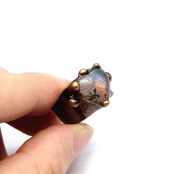 

PandaHall Natural Labradorite Heart Open Cuff Rings, Red Copper Brass Ring, US Size 8(18.1mm), surface: 29x14mm Labradorite