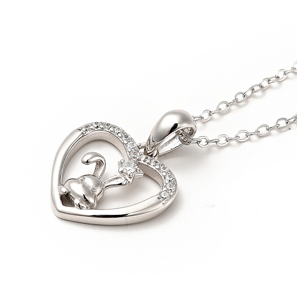 

PandaHall Rhodium Plated 925 Sterling Silver Rabbit with Heart Pendant Necklace with Clear Cubic Zirconia for Women, Platinum, 16.06 inch...