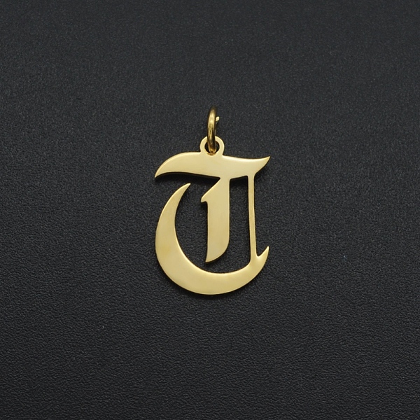 

PandaHall 201 Stainless Steel Pendants, with Jump Ring, Old English, Letter, Laser Cut, Golden, Letter.T, 17x12x1mm, Hole: 3mm 201 Stainless...