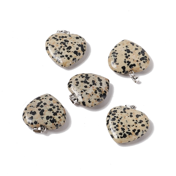 

PandaHall Natural Dalmatian Jasper Pendants, with Platinum Tone Brass Findings, Heart Charm, 27~28x25x7mm, Hole: 7x4mm Dalmatian Jasper...