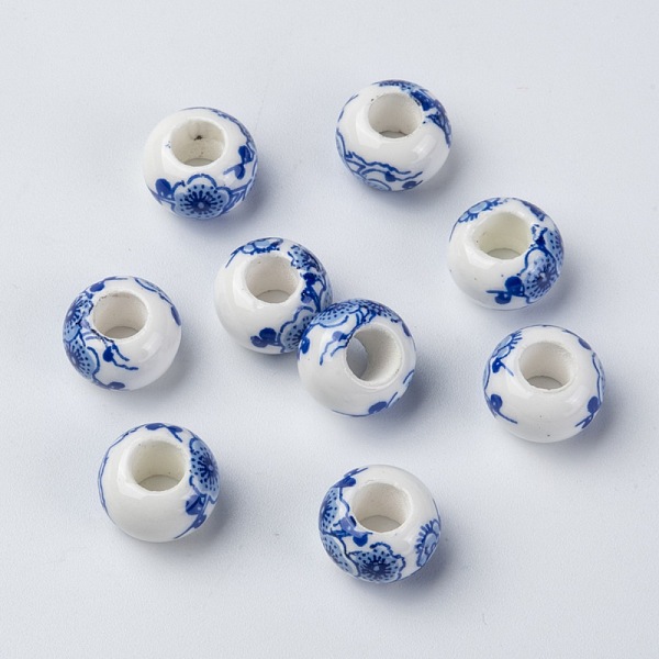 

PandaHall Handmade Porcelain European Beads, Large Hole Beads, Rondelle, No Metal Core, White, about 13mm in diameter, 8.5mm thick, hole...
