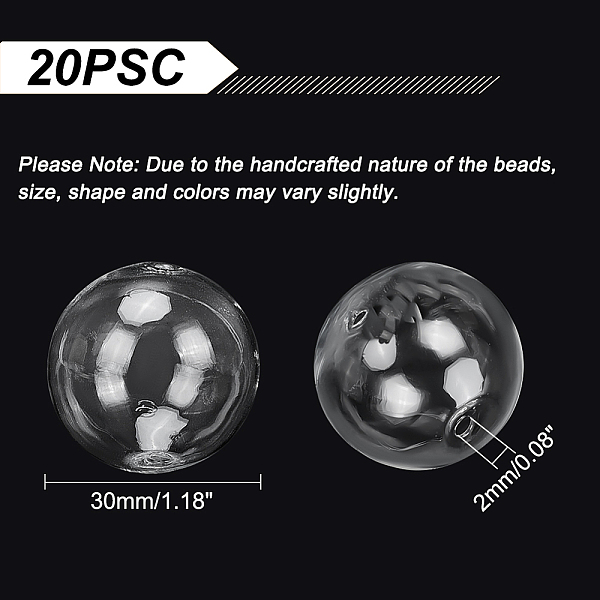 

PandaHall 20pcs Handmade Round Blown Globe Wish Glass Ball Bottles DIY Memory Lockets Pendant Charm Craft 30mm Transparent Glass Round..., Clear
