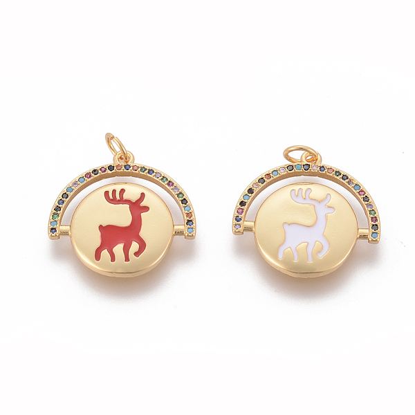 

PandaHall Brass Micro Pave Cubic Zirconia Pendants, with Enamel, Flat Round with Christmas Reindeer/Stag, Golden, Golden, 20x21x2mm, Hole...