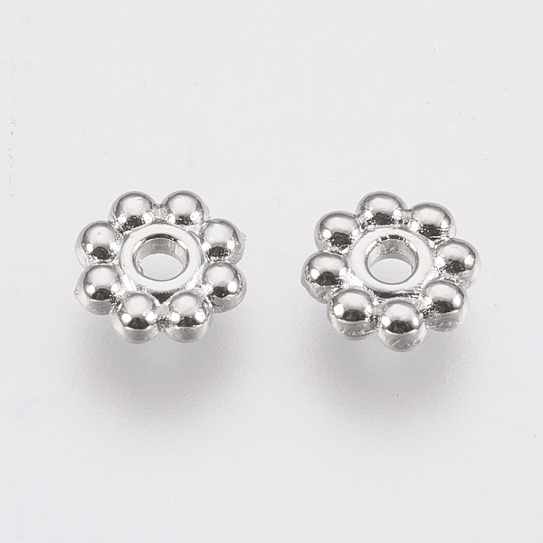 PandaHall Alloy Daisy Spacer Beads, Flower, Cadmium Free & Lead Free, Platinum, 5x1.5mm, Hole: 1.8mm, about 7000pcs/1000g Alloy Flower