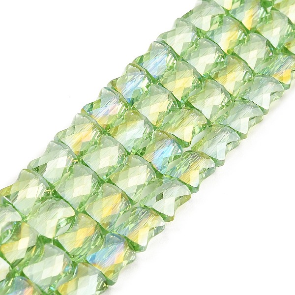 

PandaHall AB Color Plated Transparent Glass Beads Strands, Faceted Bamboo Stick, Lawn Green, 10.5~11x8x5mm, Hole: 1mm, about 59~60pcs/strand...