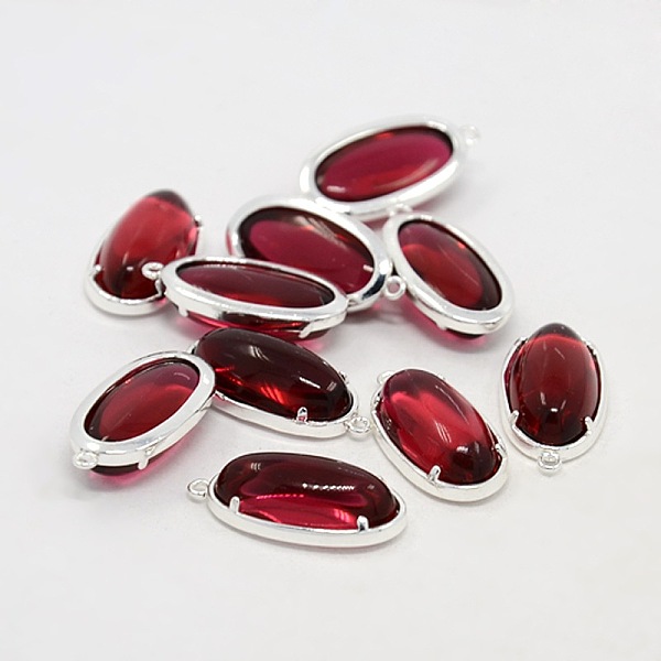 

PandaHall Silver Color Plated Brass Glass Pendants, Oval, Dark Red, 24x15x7mm, Hole: 1mm Brass+Glass Oval