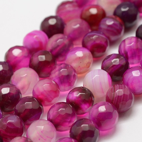 

PandaHall Faceted Natural Striped Agate/Banded Agate Beads Strands, Round, Dyed & Heated, Magenta, 4mm, Hole: 0.8mm, about 86pcs/strand, 14..., Pink