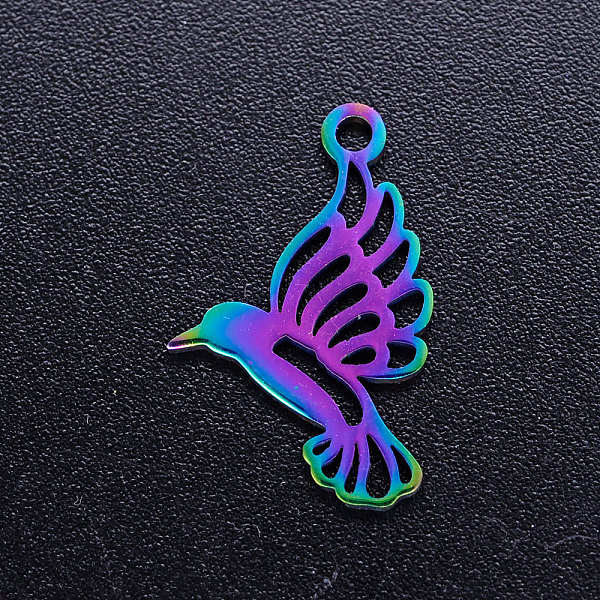 

PandaHall Ion Plating(IP) 304 Stainless Steel Pendants, Bird, Rainbow Color, 18.5x12x1mm, Hole: 1.5mm 304 Stainless Steel Bird