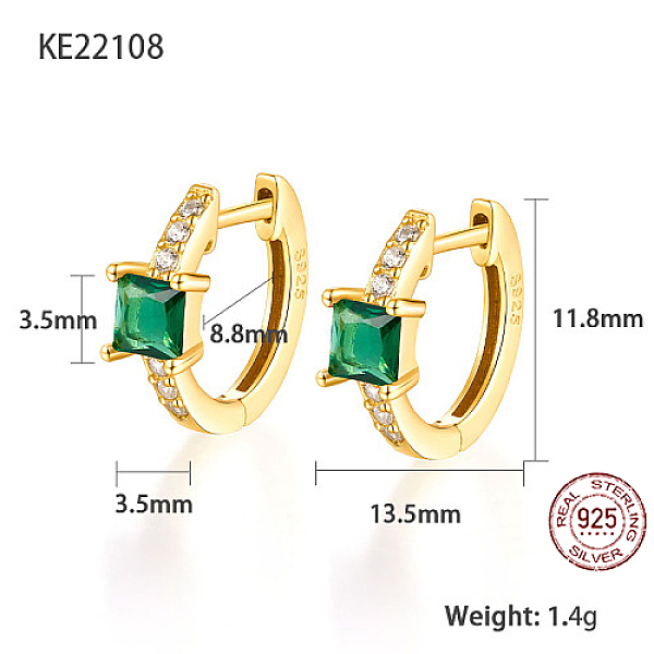 

PandaHall Real 18K Gold Plated 925 Sterling Silver Hoop Earrings, Square Cubic Zirconia Earrings, with S925 Stamp, Green, 11.8x13.5mm...