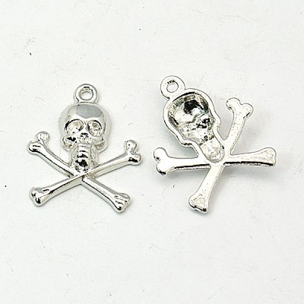 

PandaHall Tibetan Style Alloy Pendants, Pirate Style Skull Platinum, Lead Free and Cadmium Free, 24x20x4mm, Hole: 2mm, about 680pcs/1000g...