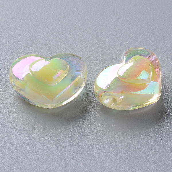 

PandaHall Transparent Acrylic Beads, Bead in Bead, AB Color, Heart, Light Yellow, 13x17x9.5mm, Hole: 2.5mm, about 420pcs/500g Acrylic Heart
