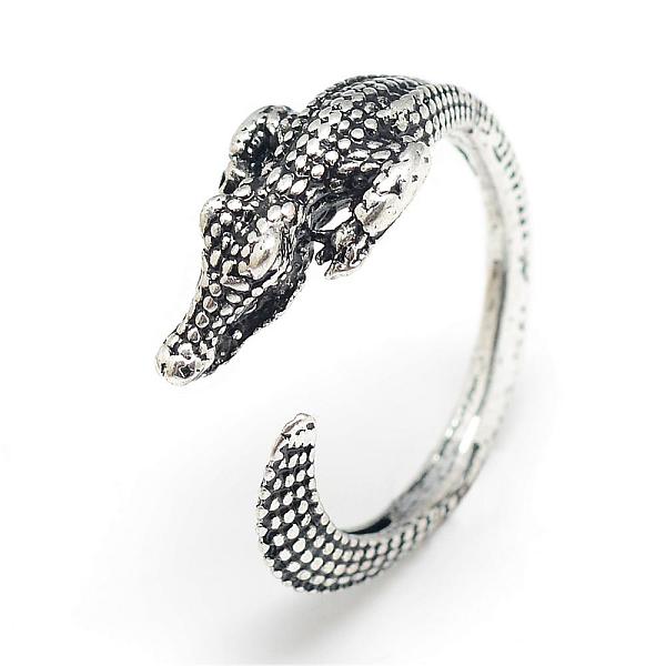 

PandaHall Adjustable Alloy Cuff Finger Rings, Crocodile, Size 8, Antique Silver, 18mm Alloy