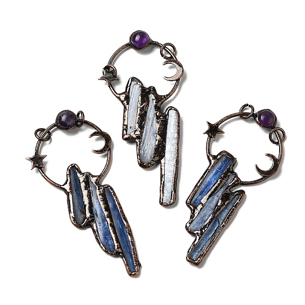 

PandaHall Natural Kyanite & Amethyst Big Pendants, Rectangle & Moon & Star Charms, with Red Copper Plated Brass Findings, Cadmium Free &...