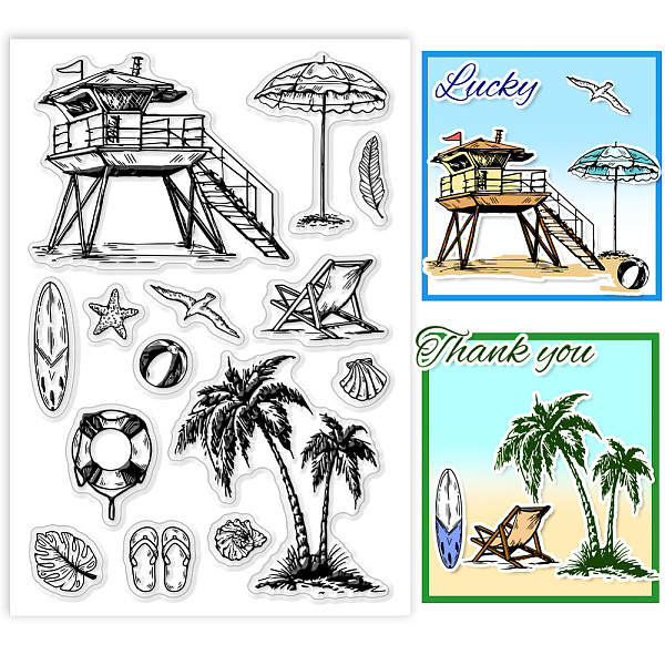 

PandaHall PH Summer Beach Clear Stamps Seaside Vacation Silicone Stamps Transparent Rubber Stamps Craft Seal Stamps for DIY Scrapbooking...