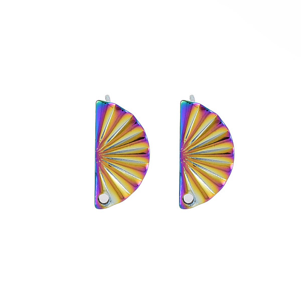 

PandaHall Rainbow Color 304 Stainless Steel Stud Earring Findings, with Hole, Fan, 15x7mm, Hole: 1.2mm, Pin: 0.7mm 304 Stainless Steel Fan