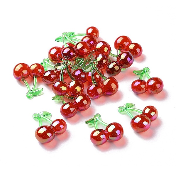 

PandaHall UV Plating Acrylic Rainbow Iridescent Pendants, Cherry, Red, 33.5x26x13mm, Hole: 1.6mm Acrylic Cherry Red