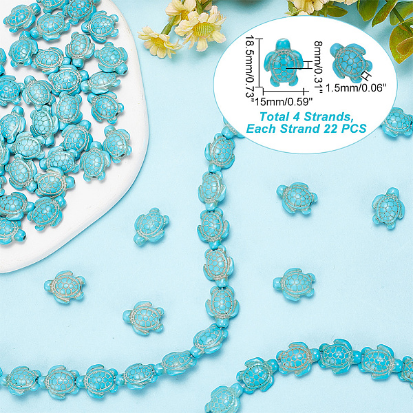 

PandaHall arricraft 88 Pcs 4 Strands Turquoise Beads, Synthetic Dark Turquoise Sea Turtle Charm Beads Stone Dyed Animal Spacers Bead for...
